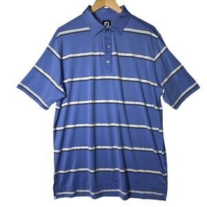 FootJoy Mens Large Blue Striped Golf Polo Performance PGA Tour Athletic